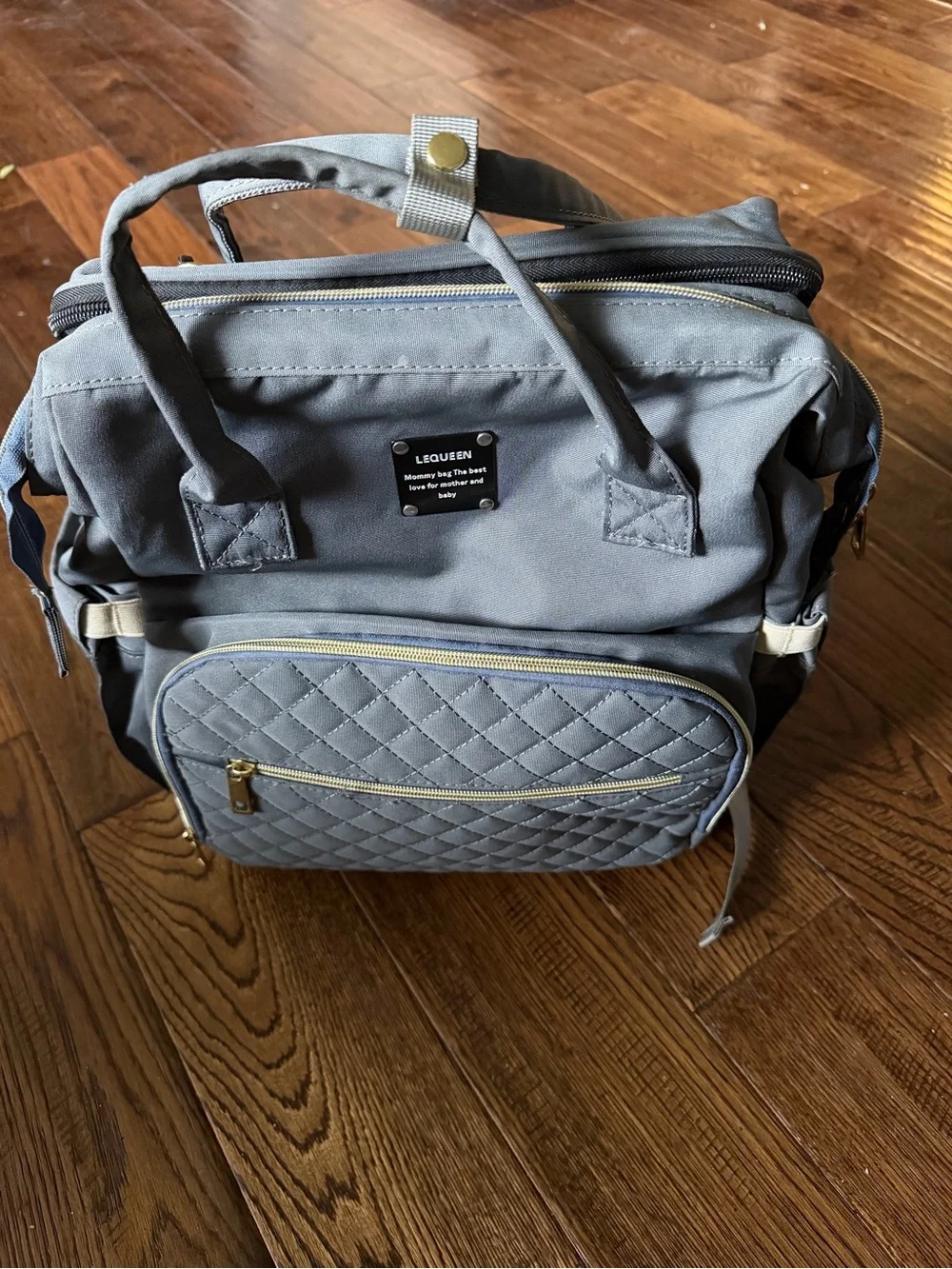 LEQUEEN Quilted Gray Backpack Mommy Bag for Women - Stylish Everyday Bag